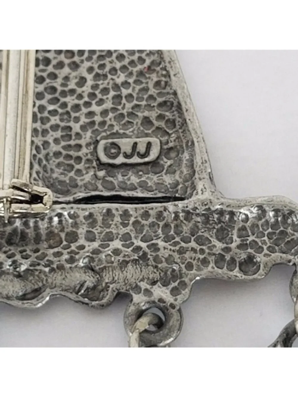 J.J. Sailboat with dangling nautical charms pewter Pin Brooch Vintage 1980's